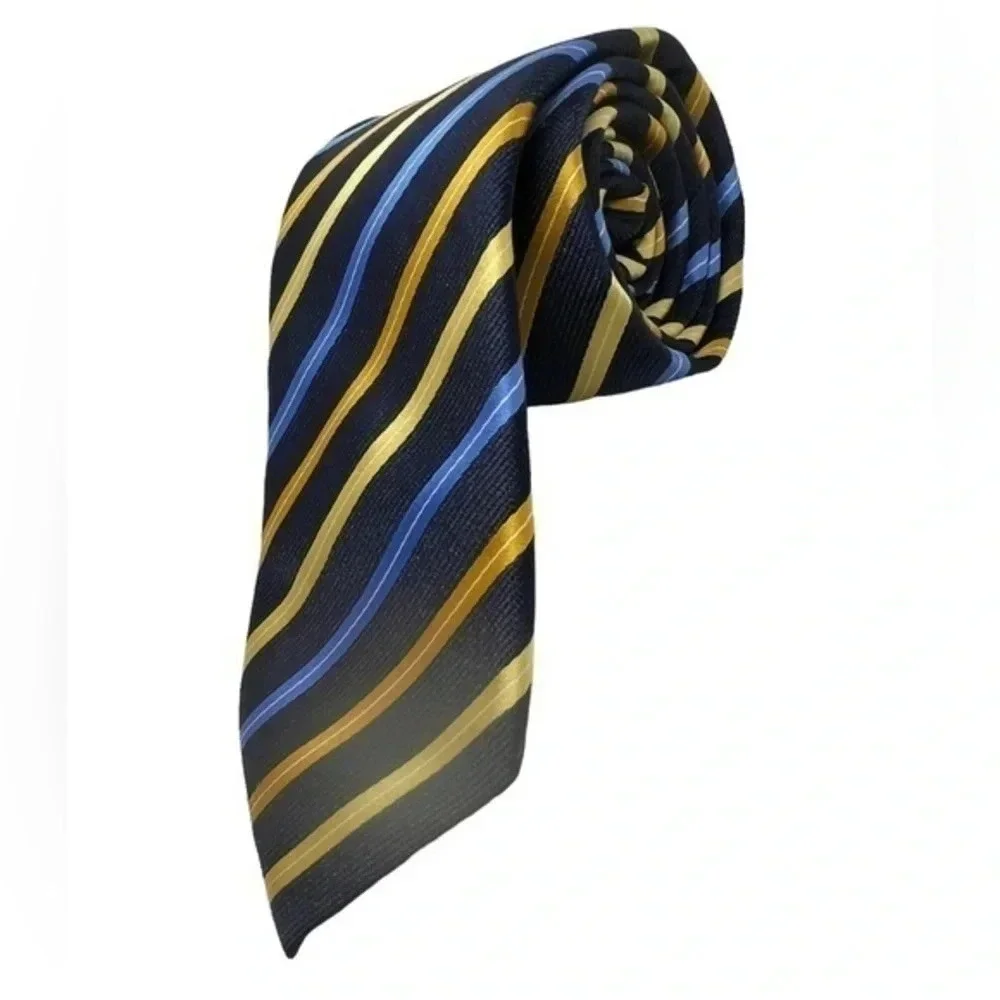 Dockers Boy's Necktie Blue Gold Diagonal Stripes‎ 100% Polyester 3.5 x 48 inches